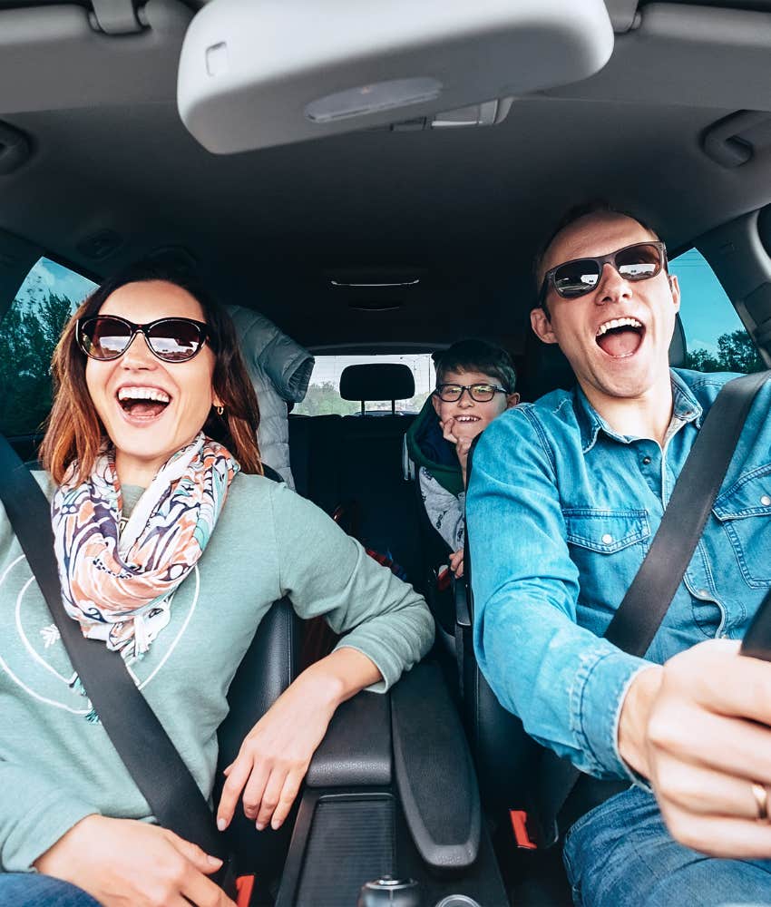 family singing in the car