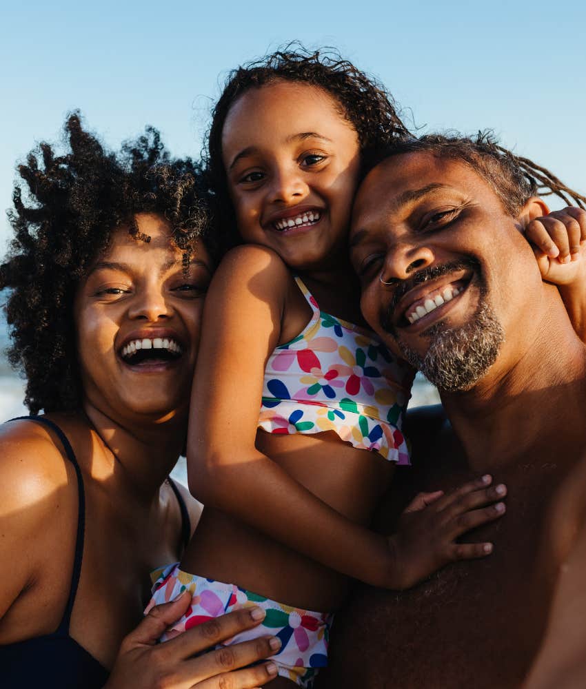 family traveling together beach