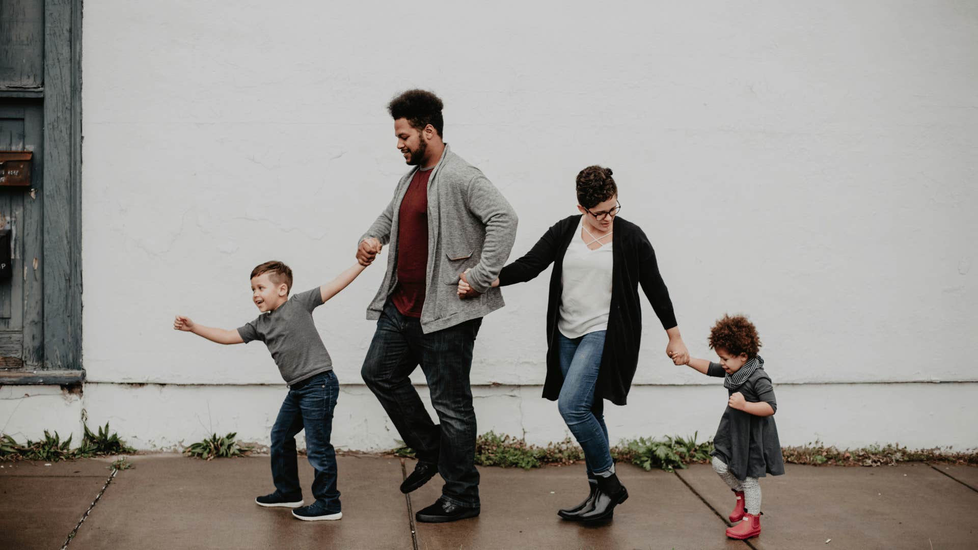 parents walking with children