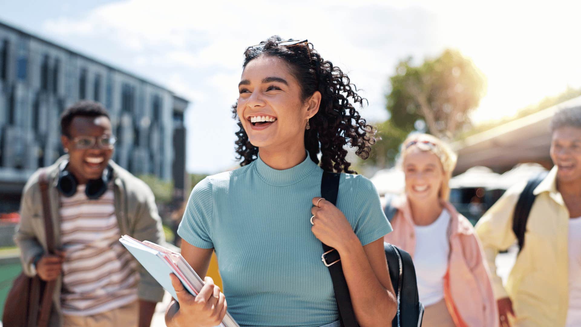 smiling girl with backpack