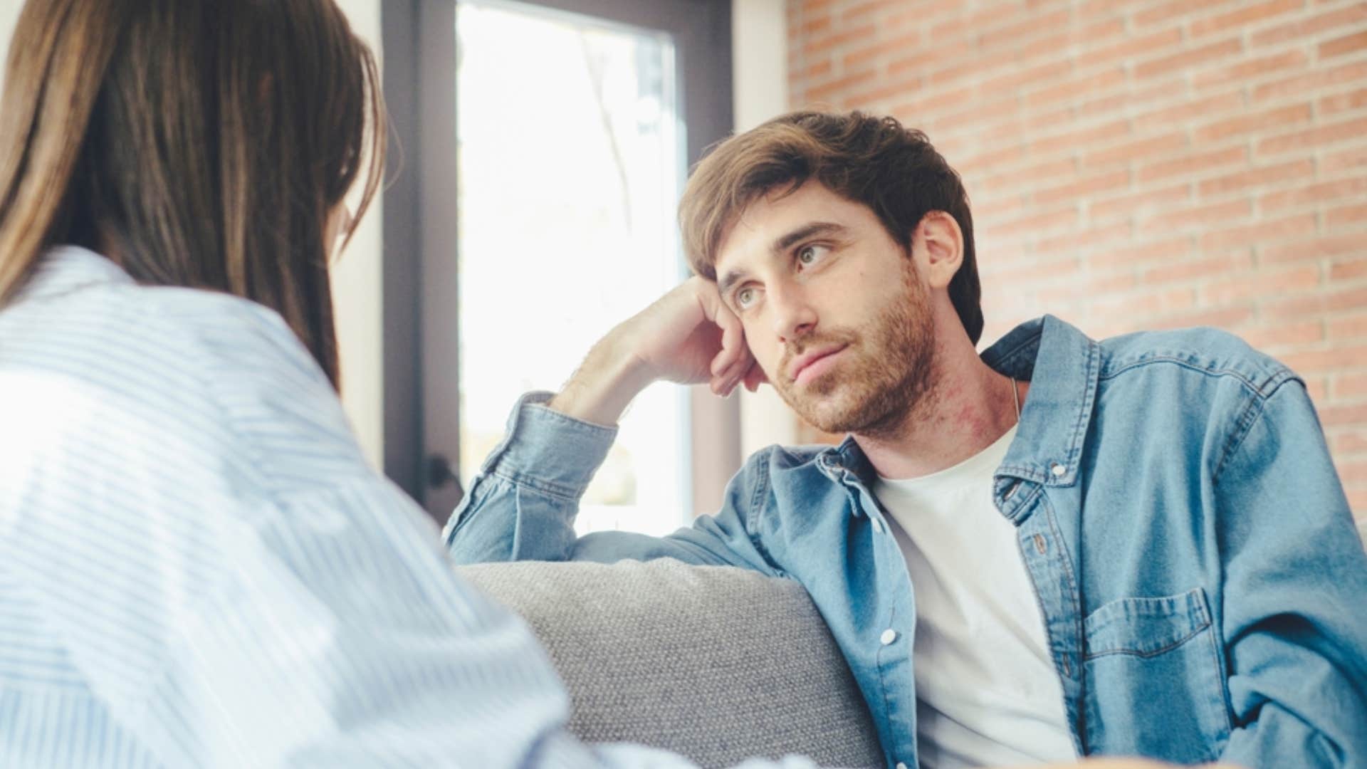 man asking partner to adjust her tone in conversation