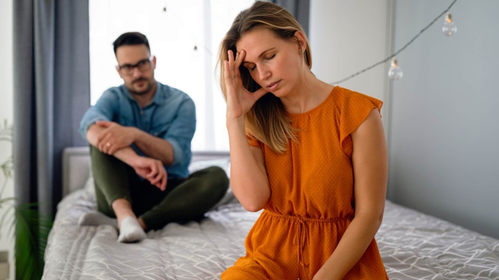 woman setting boundary with man