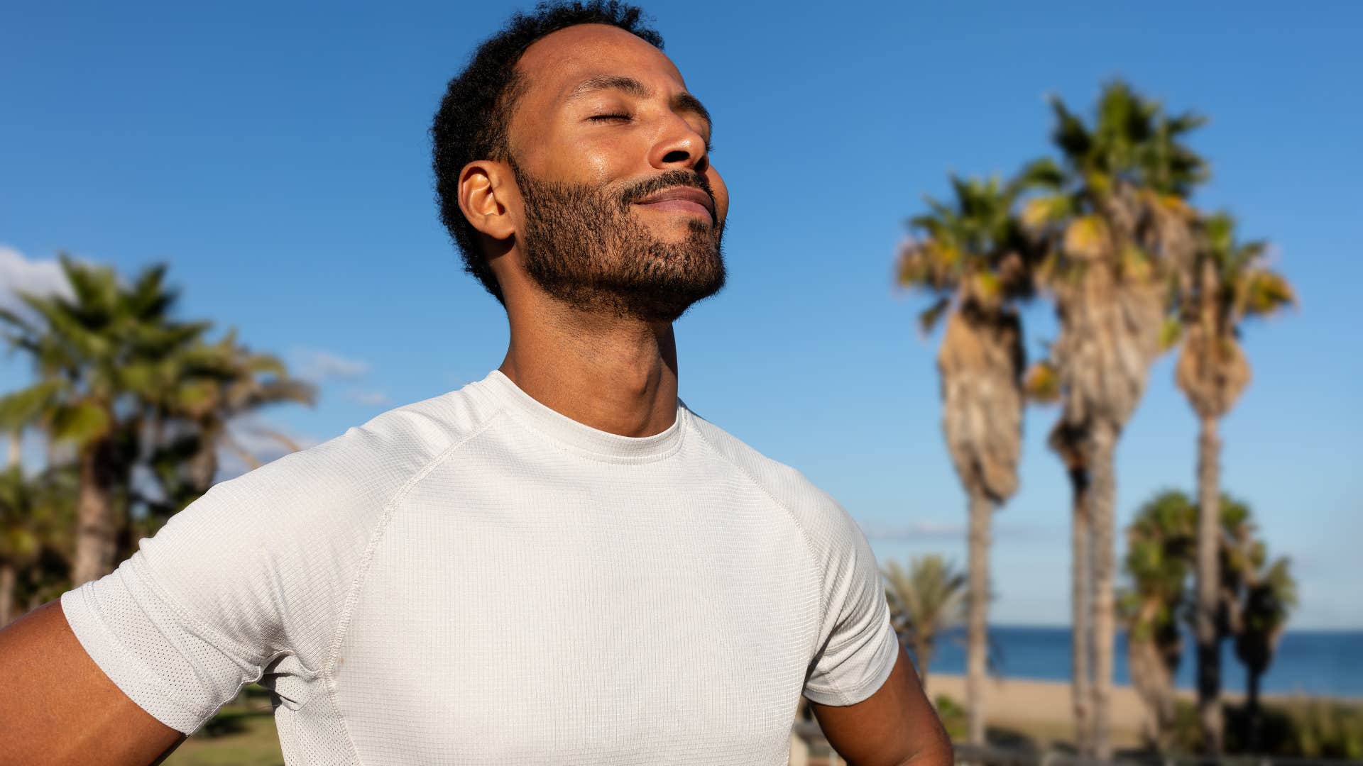 man accepting his reality smiling