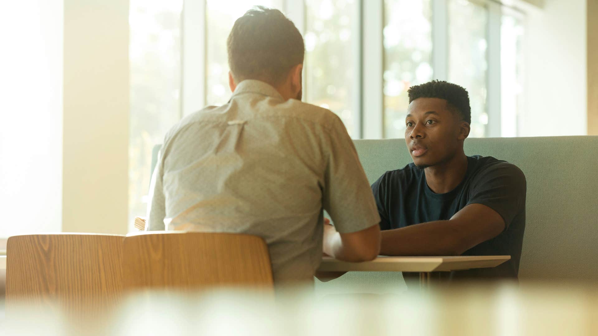 smart man in conversation using psychological trick gain control framing request opportunity