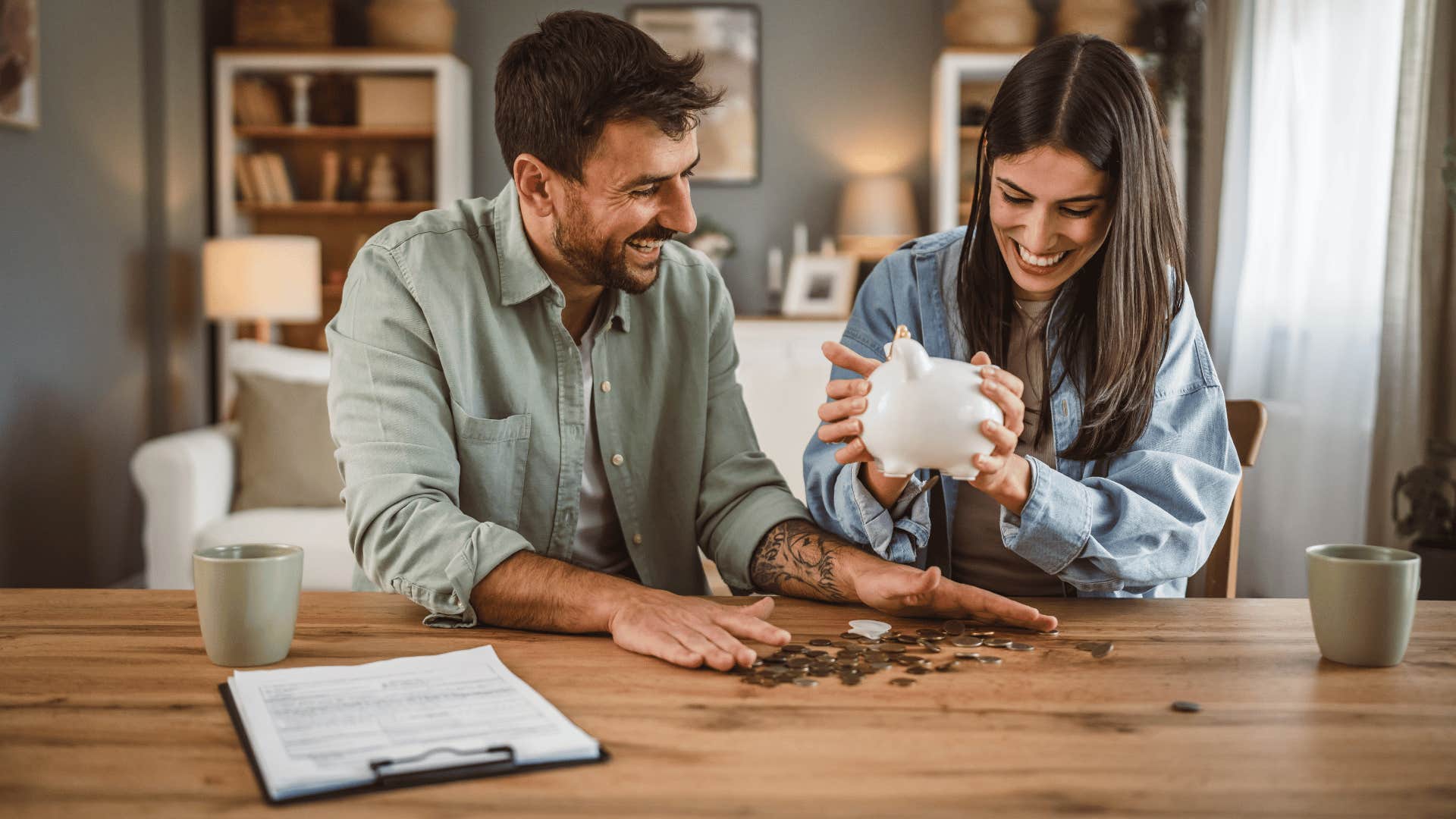 Gen Z couple counting coins together