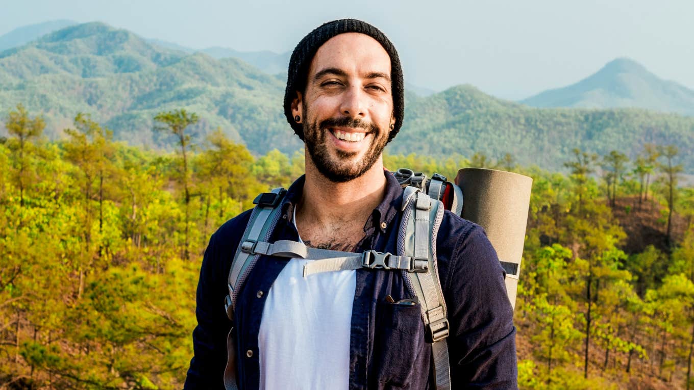 Man with a mentally strong mind, hiking.