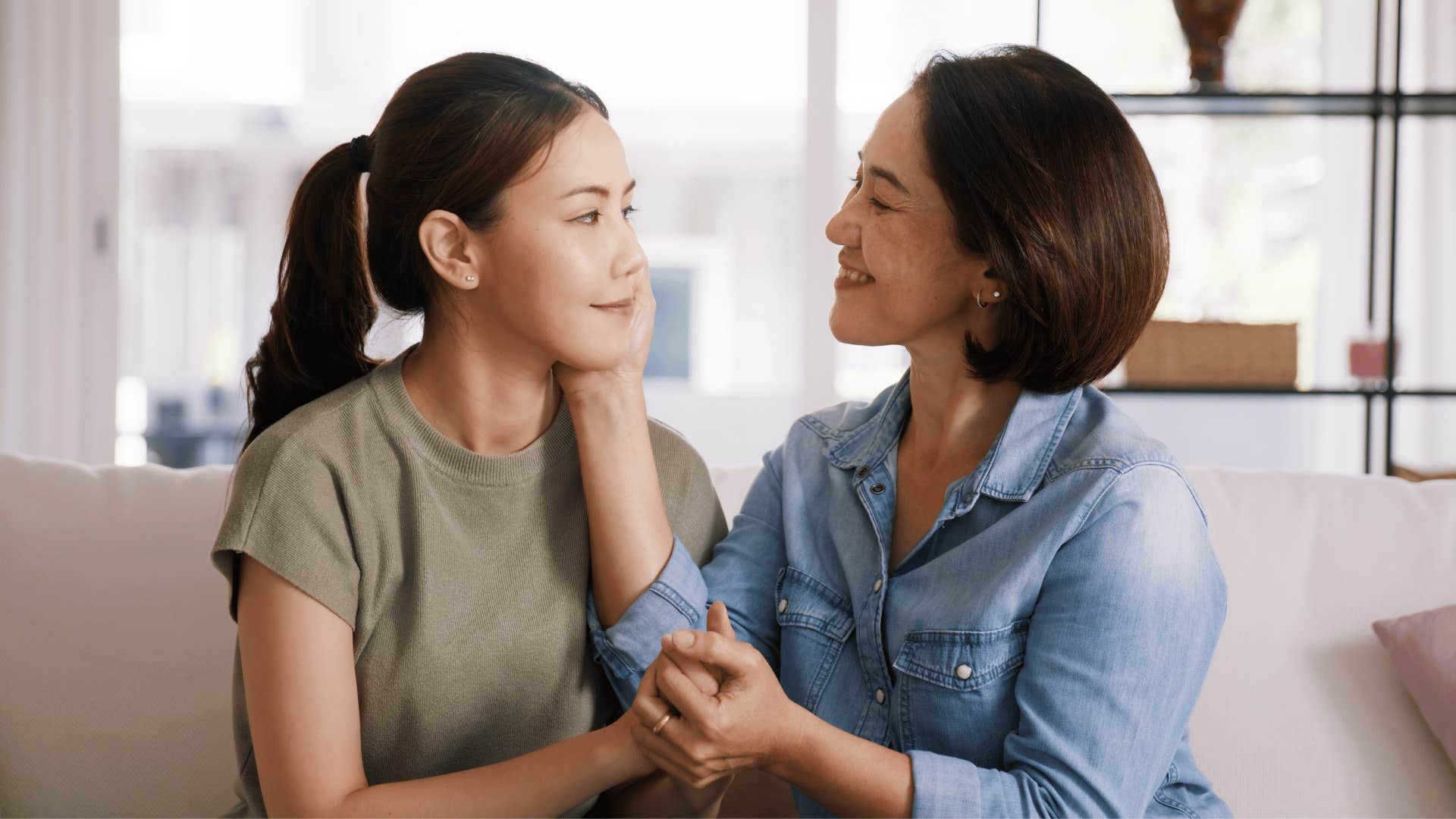 transactional mom comforting daughter