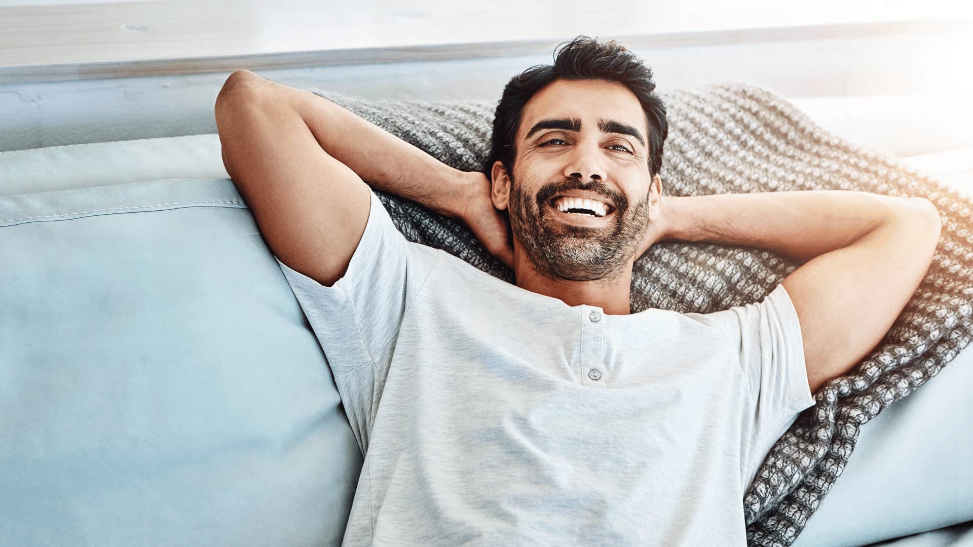 relaxed man feeling at peace