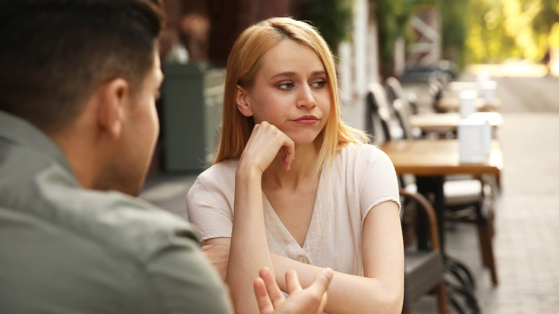 woman not interested in life of man she is talking to