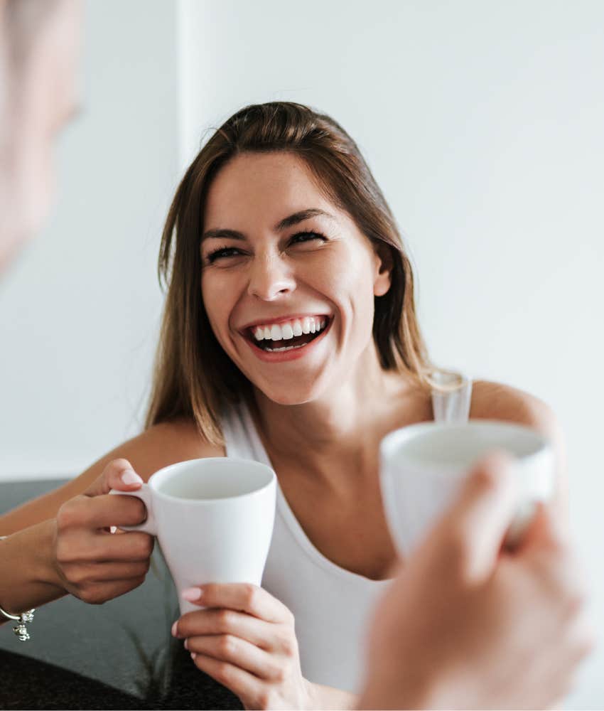 Popular woman talking and laughing without gossiping