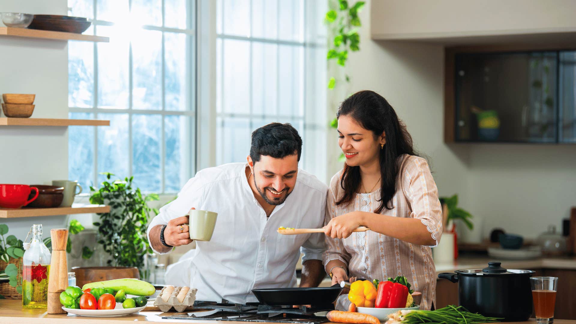 couple cooking together