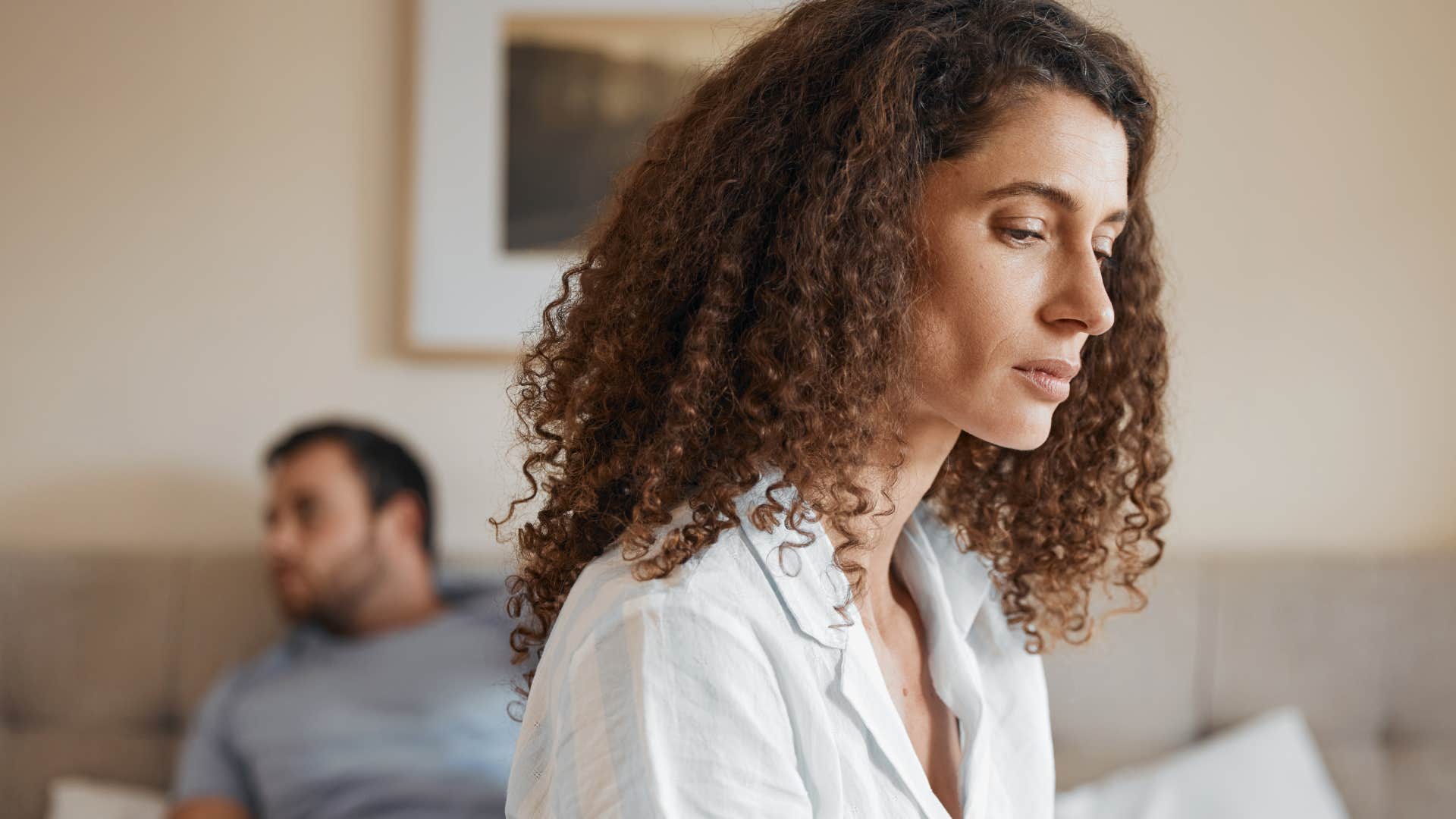 sad woman fighting with husband 