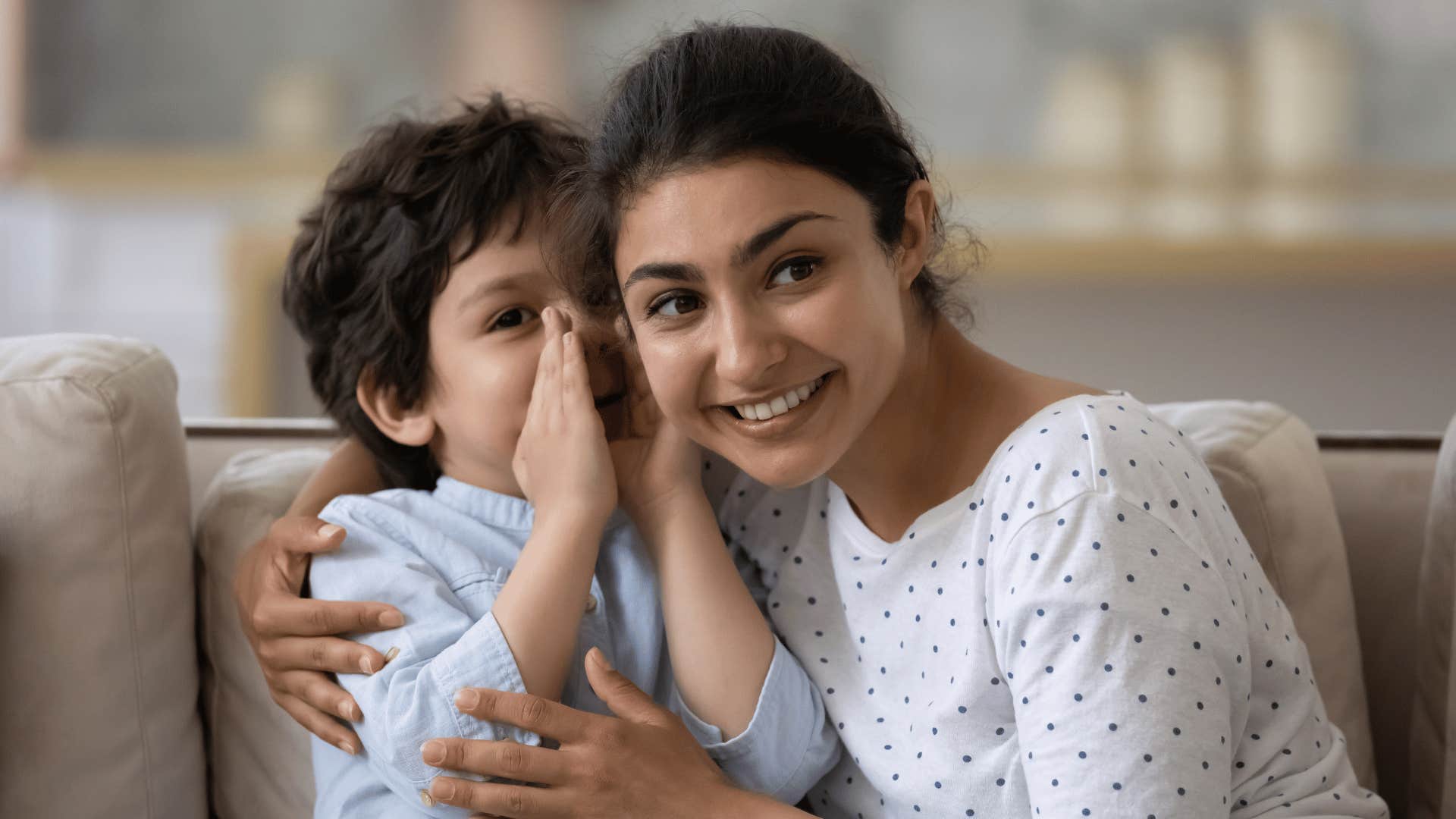 child repeating complex sentences to his mom