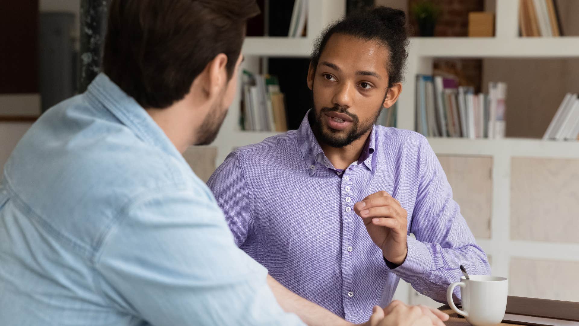 man having challenging conversation