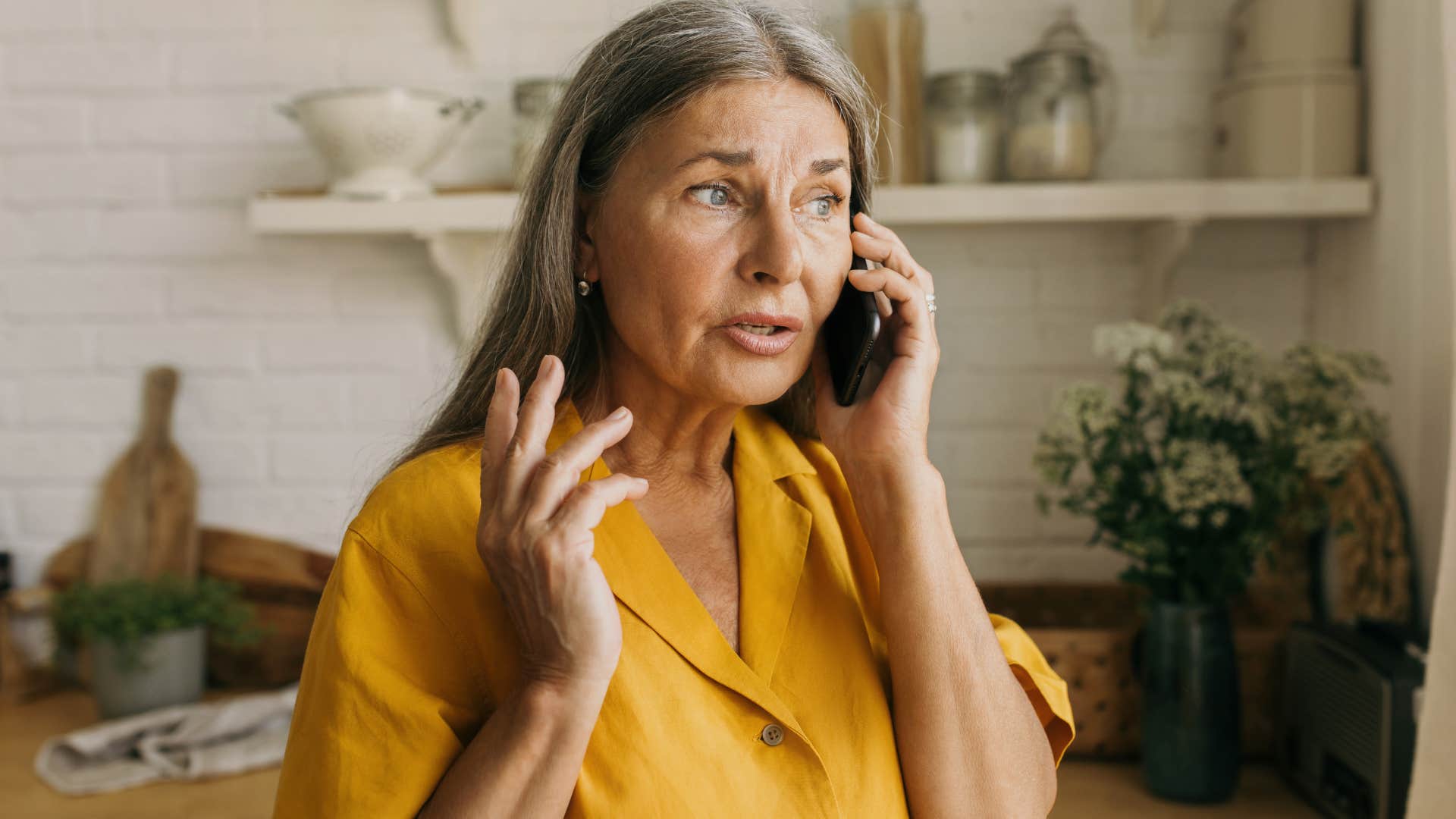 Boomer woman leaving a voicemail