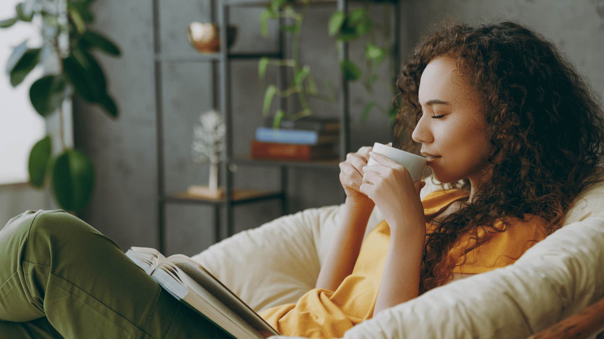 relaxed woman staying calm