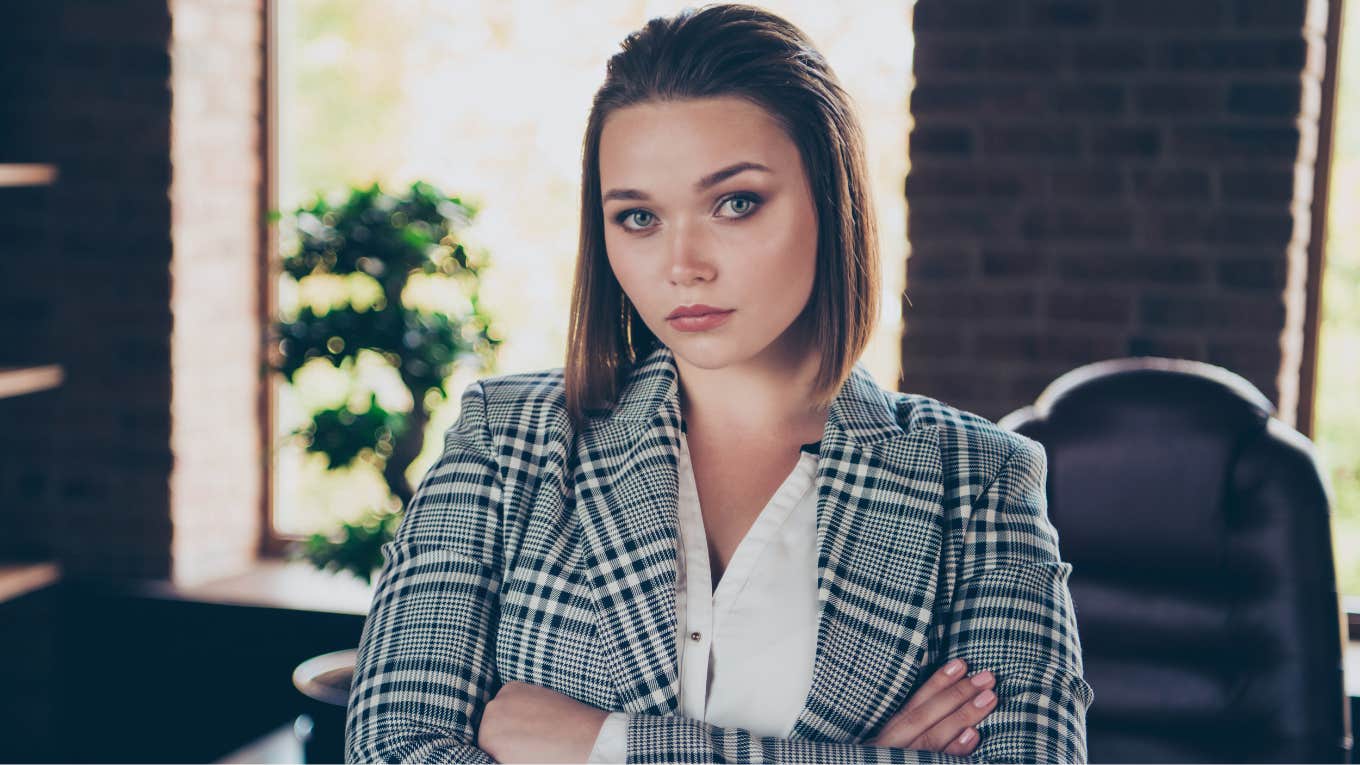 highly intelligent woman looking serious