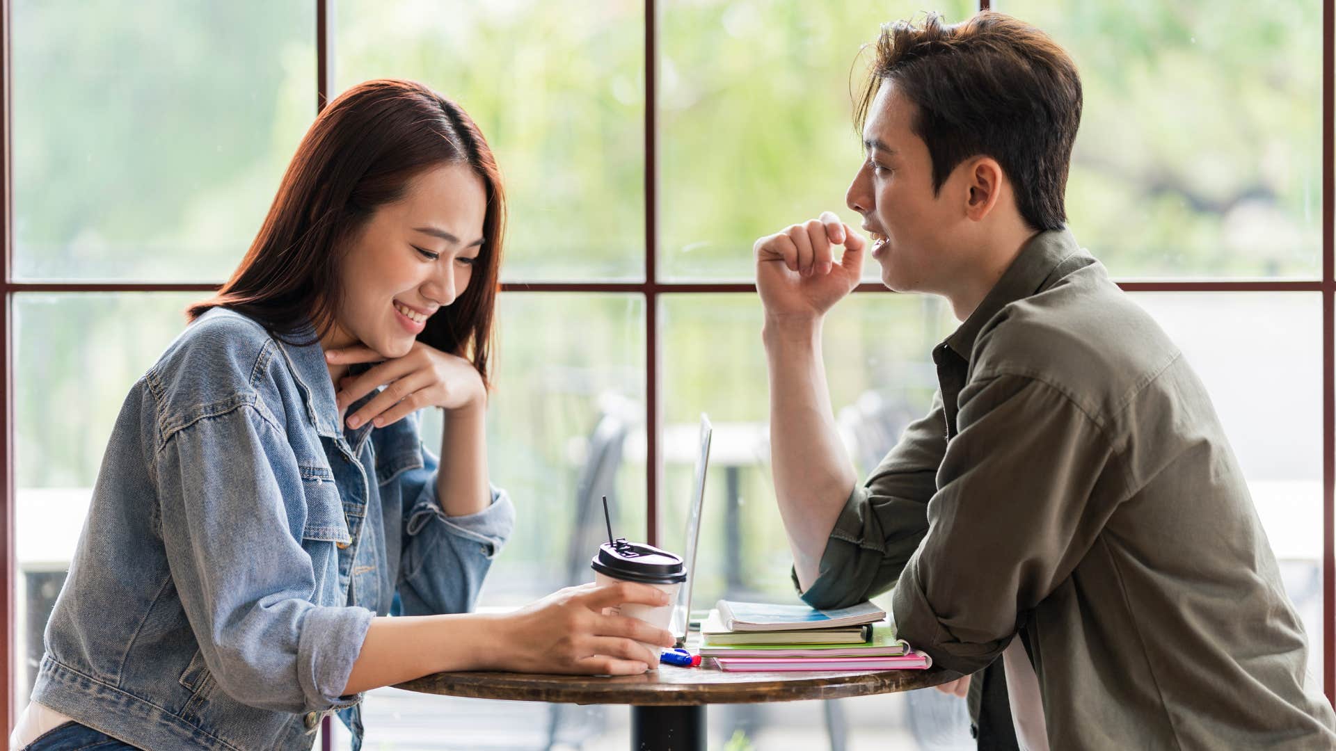 smiling couple mirroring body language