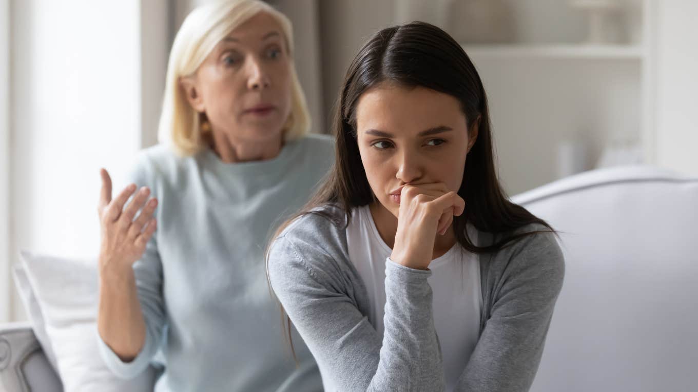 angry parent yelling at adult daughter