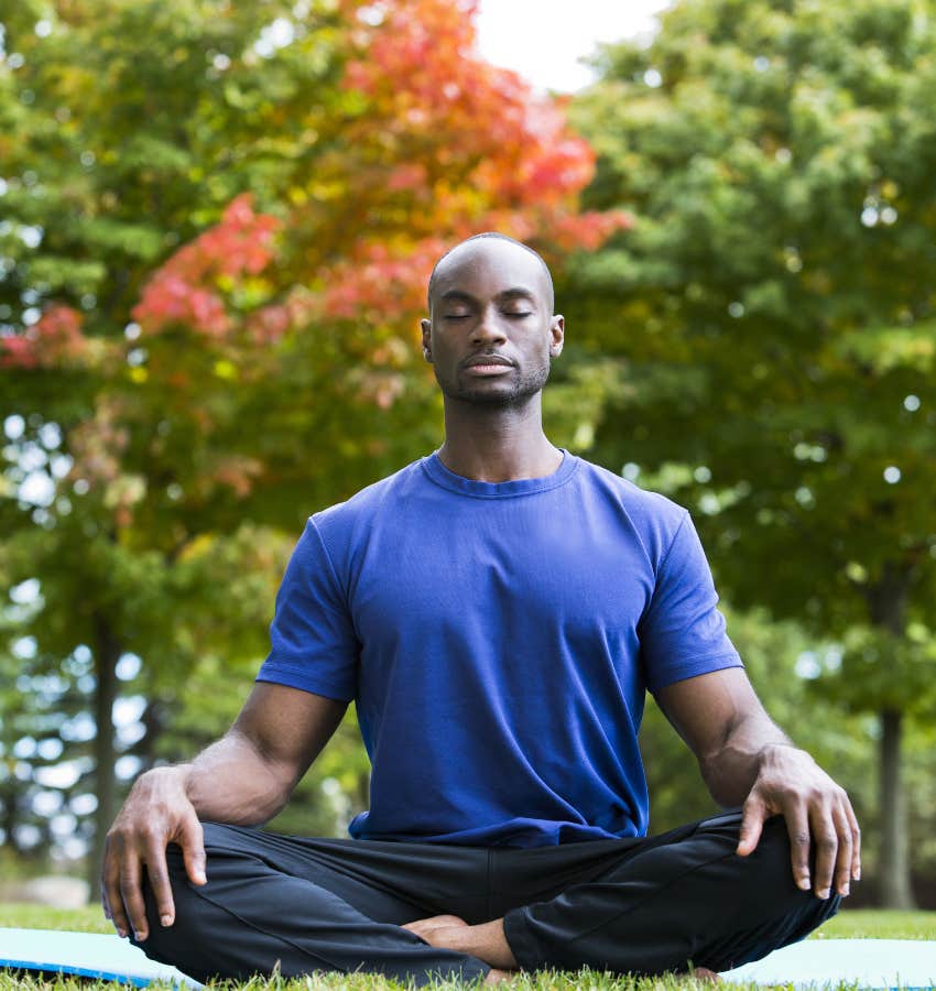 man using vipassana meditation