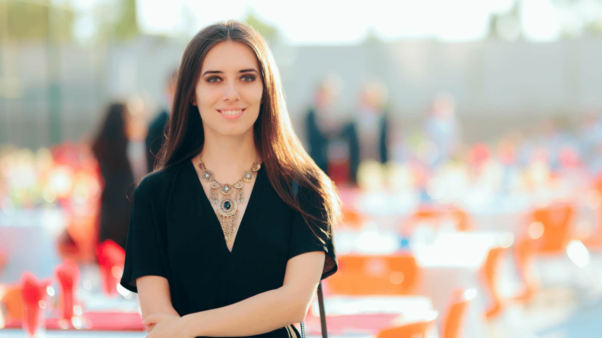 woman wearing dark colors