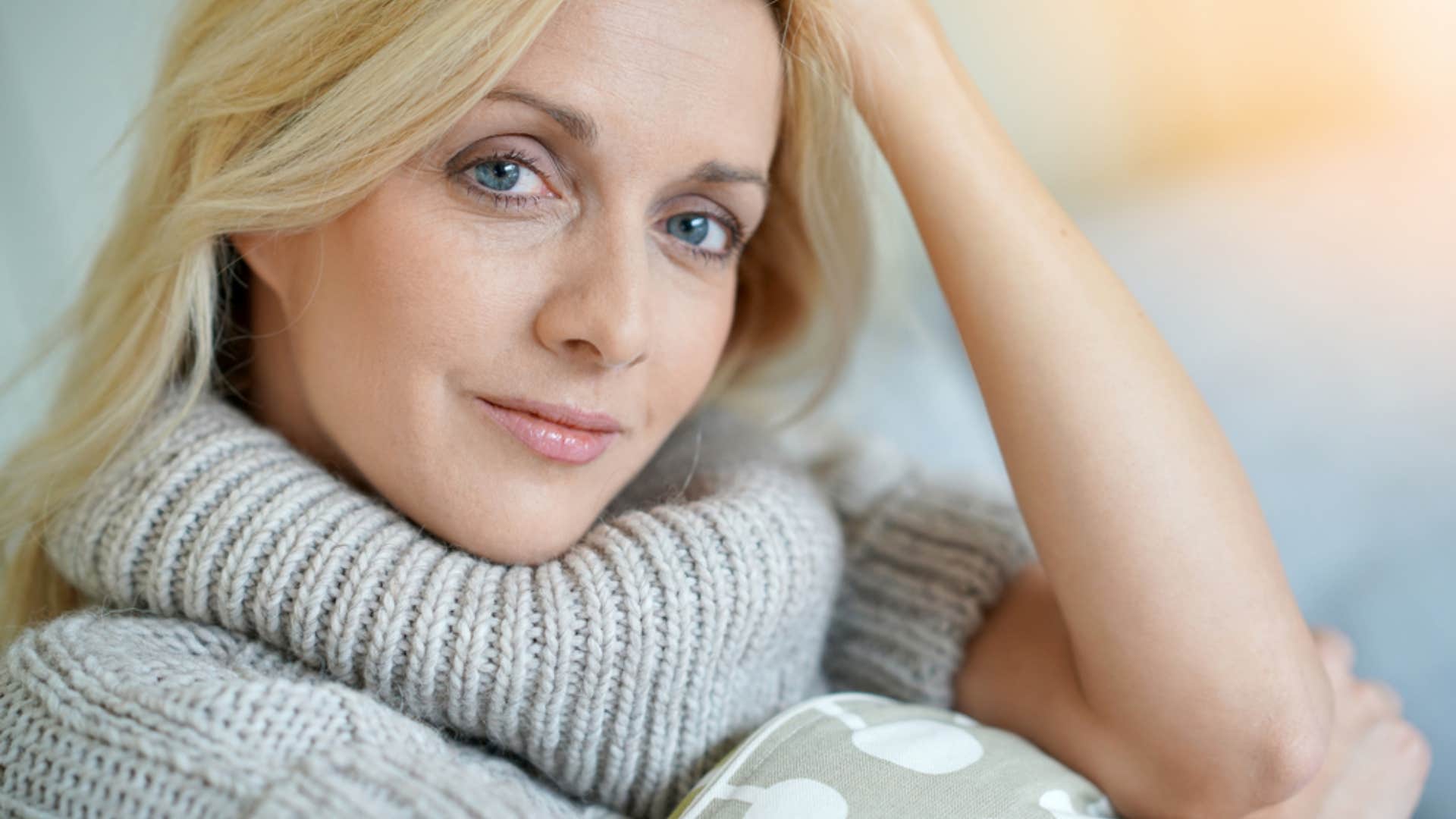 woman wearing conservative turtleneck