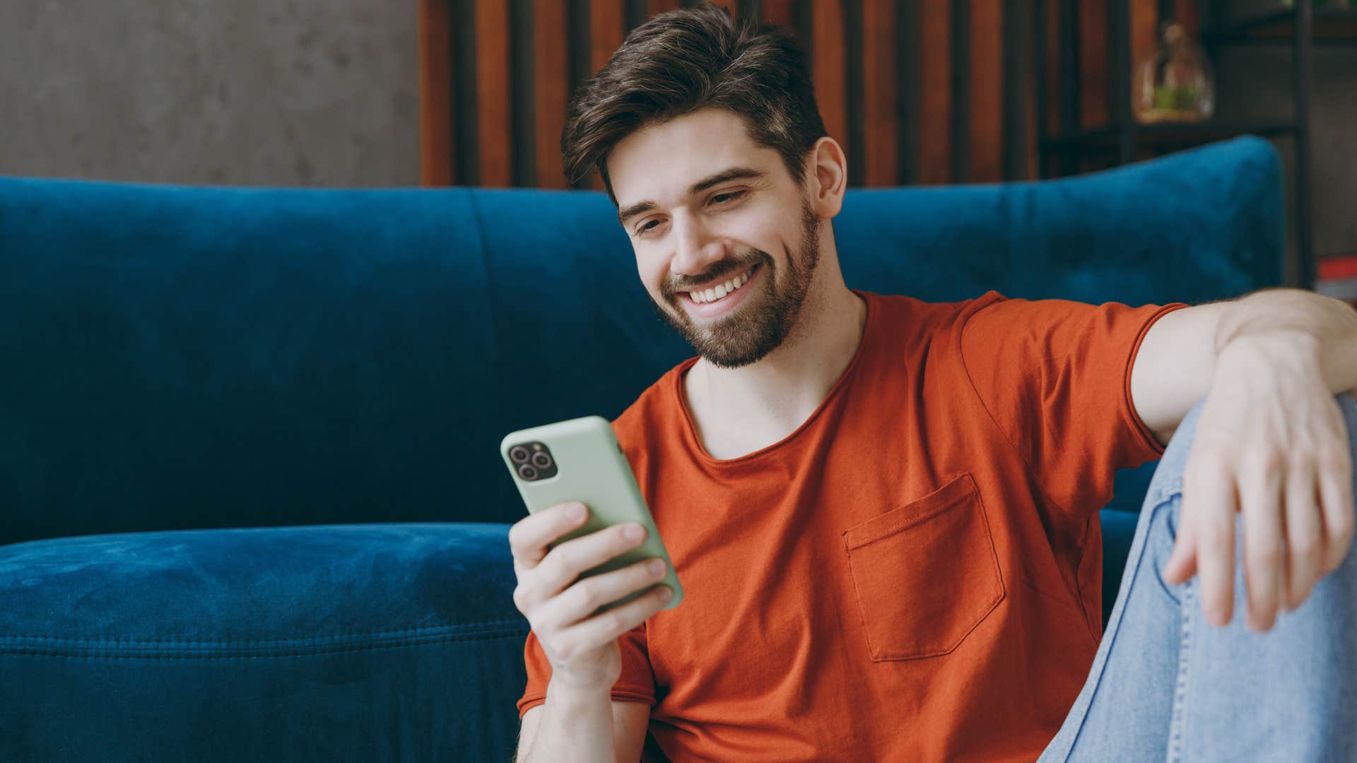 happy man relaxing in comfortable clothes