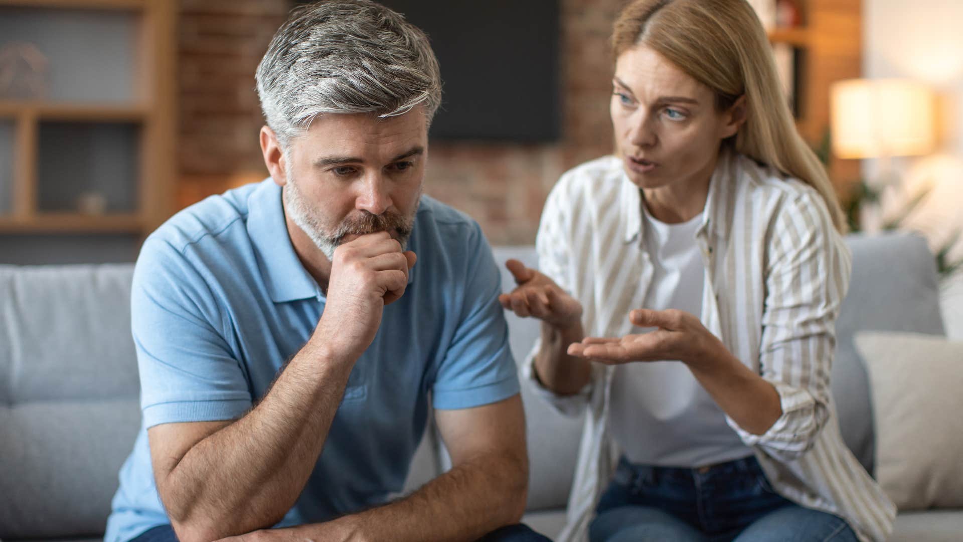 woman explaining her stress to husband