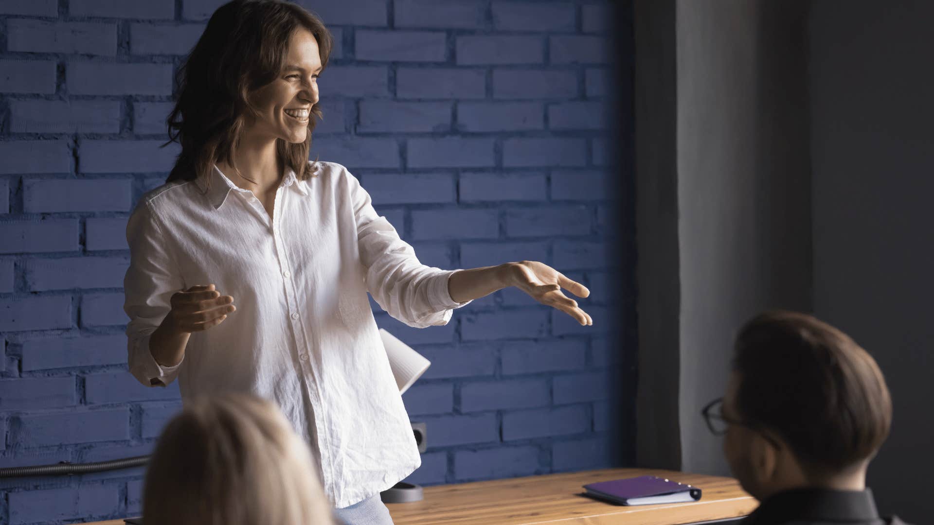 woman speaking during a meeting