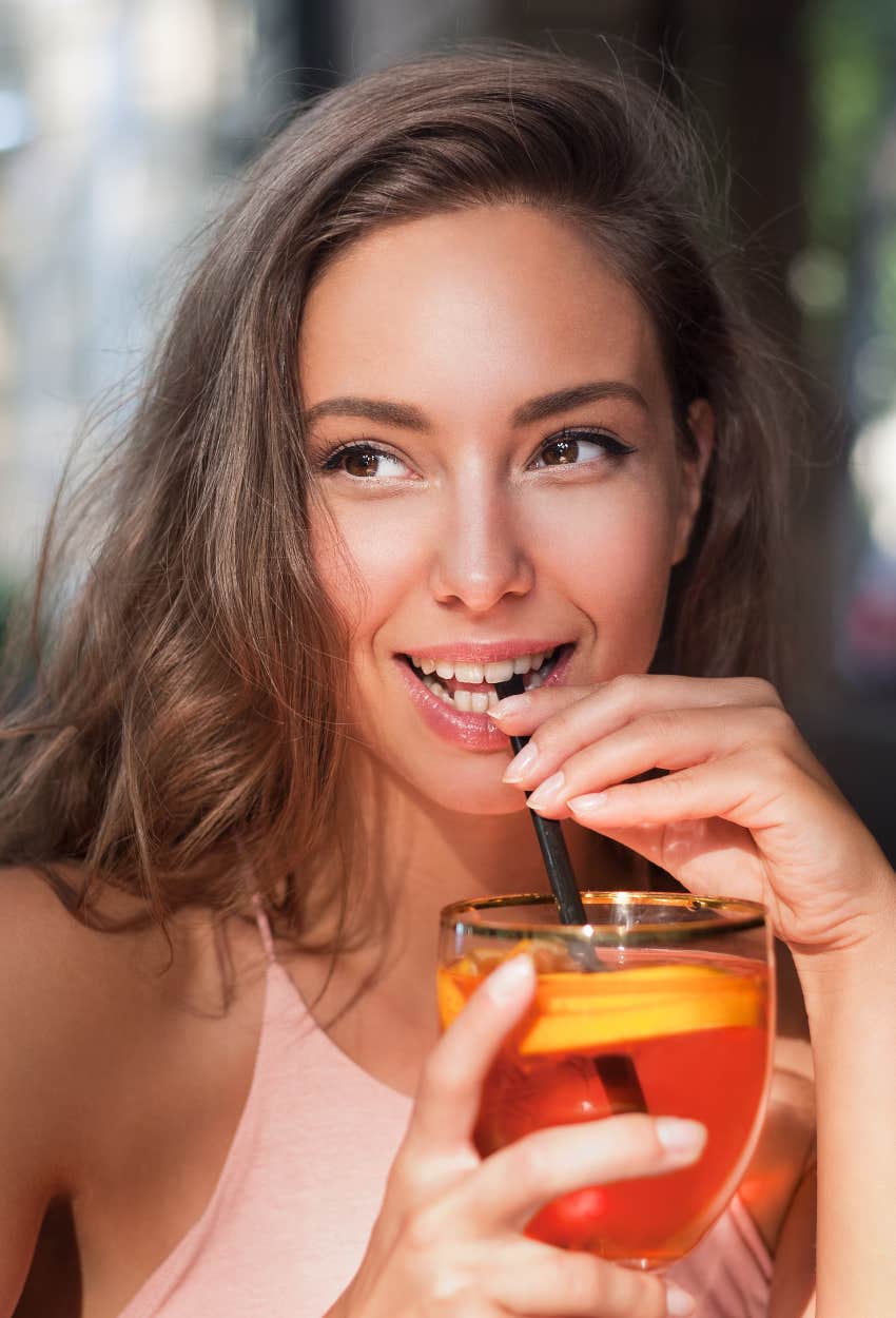 Woman using sticky eyes to flirt