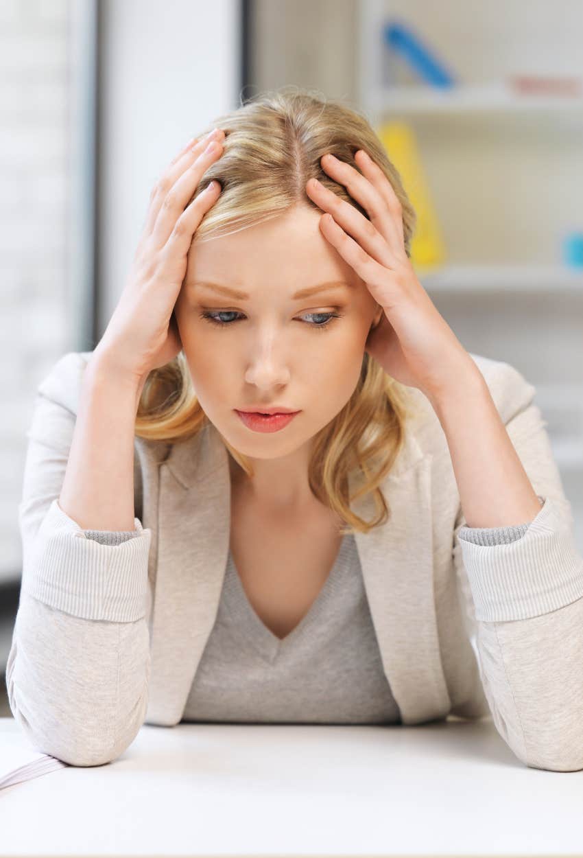 Worker realizing that her six figure salary is not enough and she isn't happy