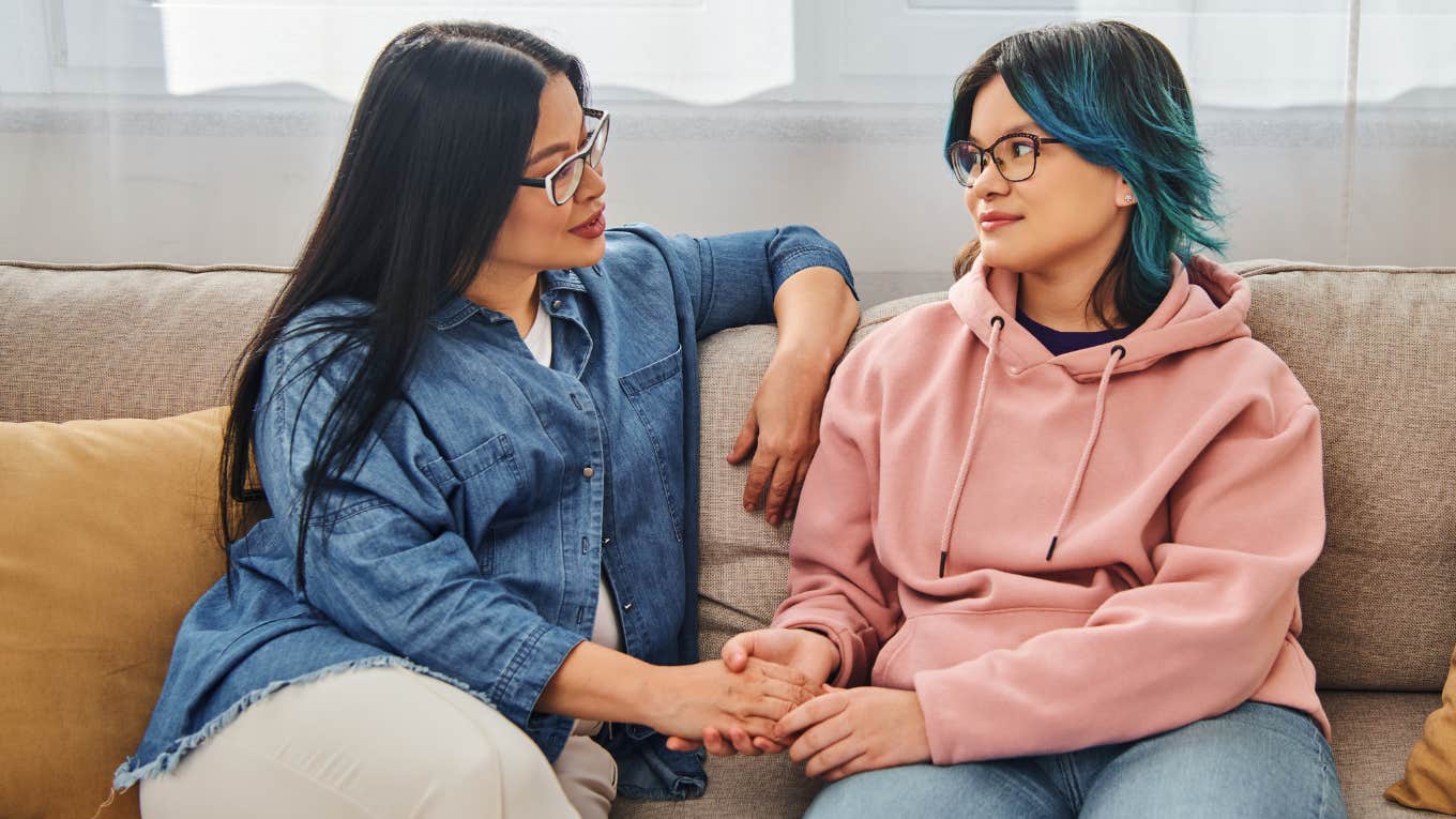 Woman having a deep conversation with her teenage daughter