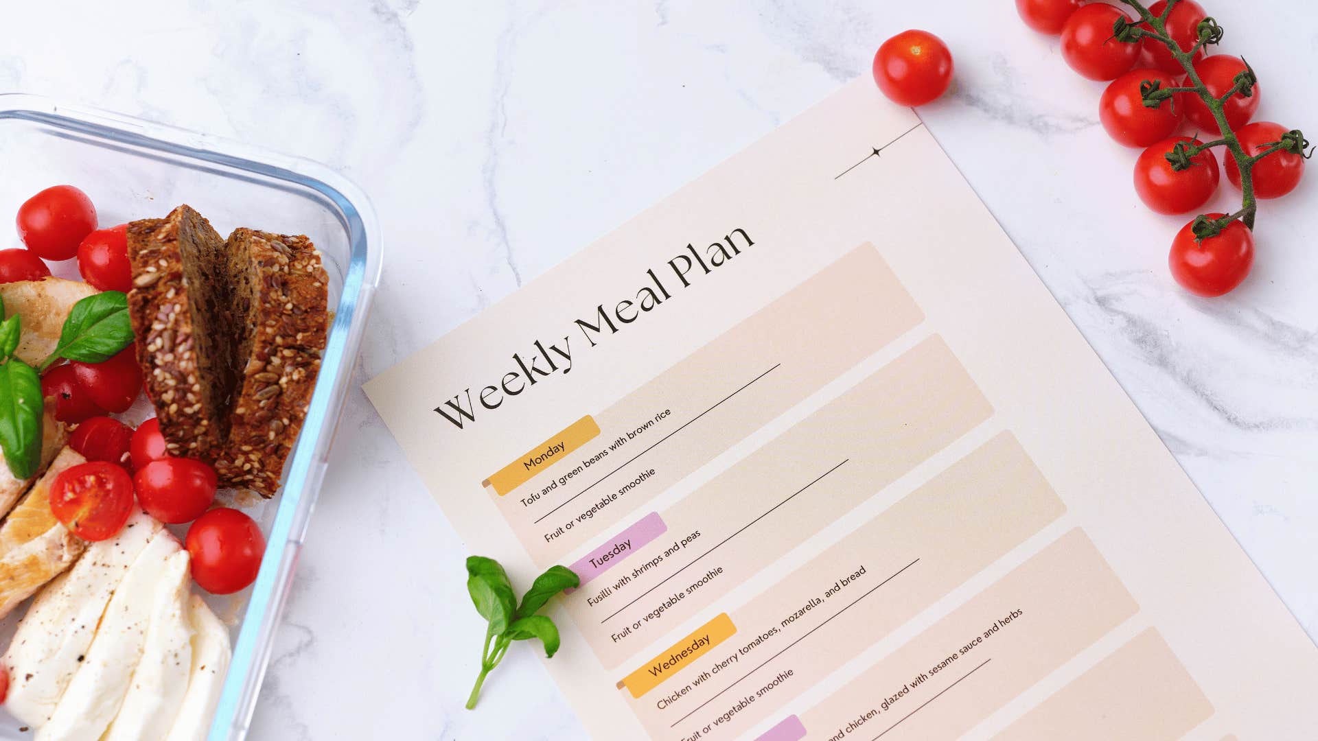 weekly meal plan sitting on kitchen counter