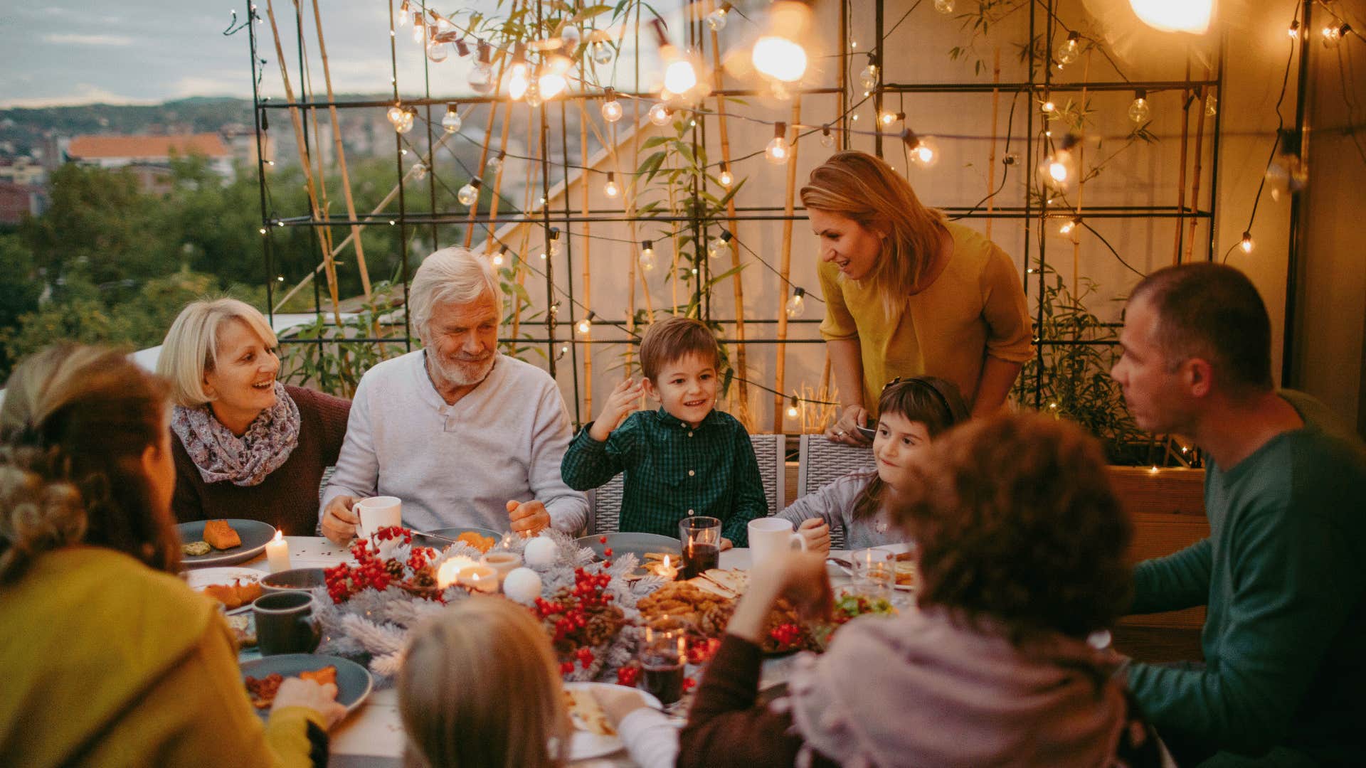 big family having dinner together