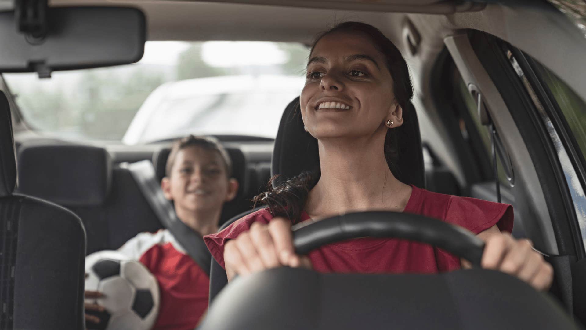 mom sacrificing free weekends to drive son to soccer practice