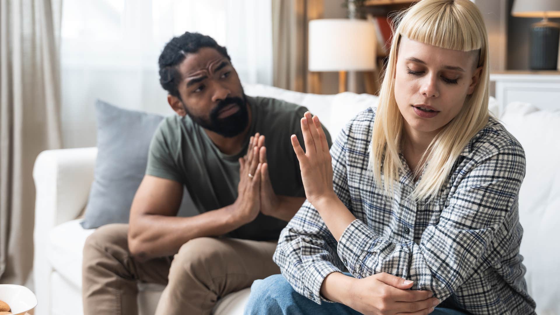 Upset woman removing herself from an unproductive conversation