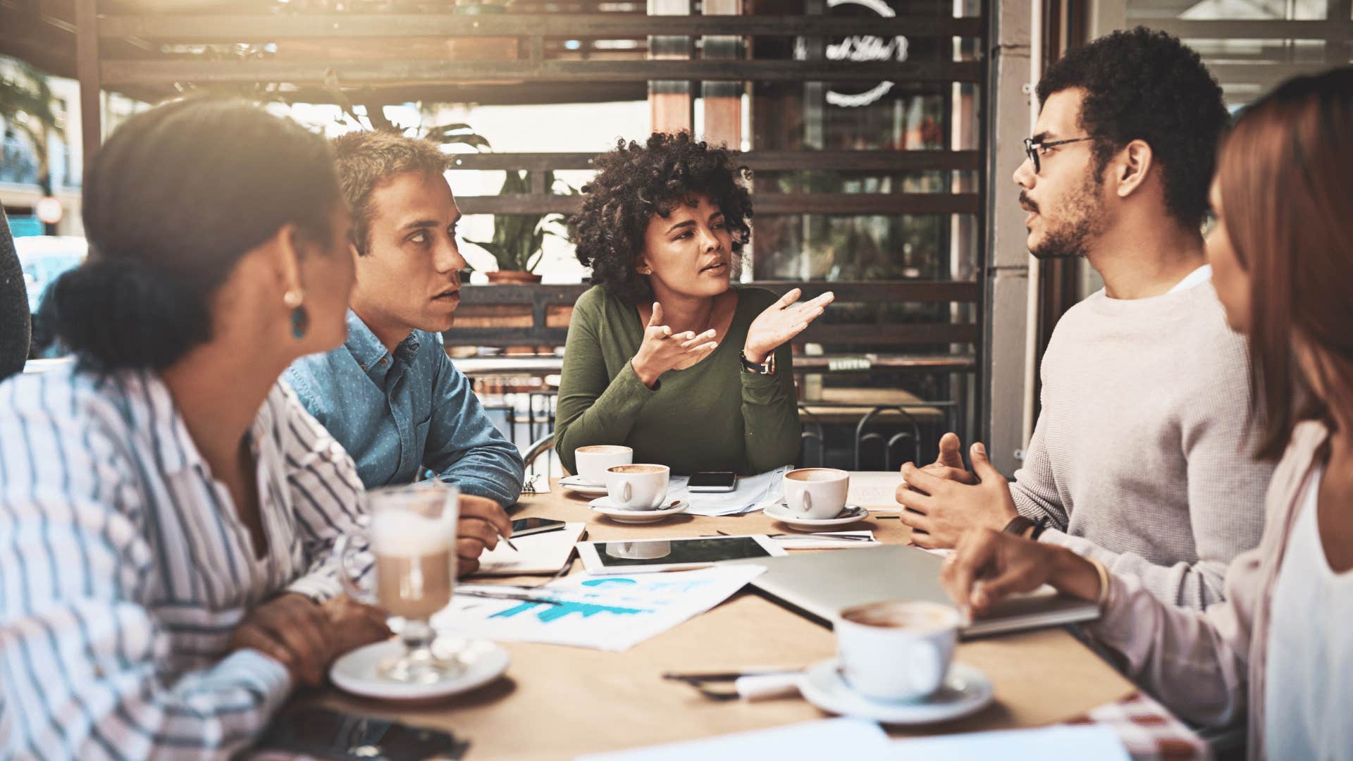 group of colleagues in a team meeting