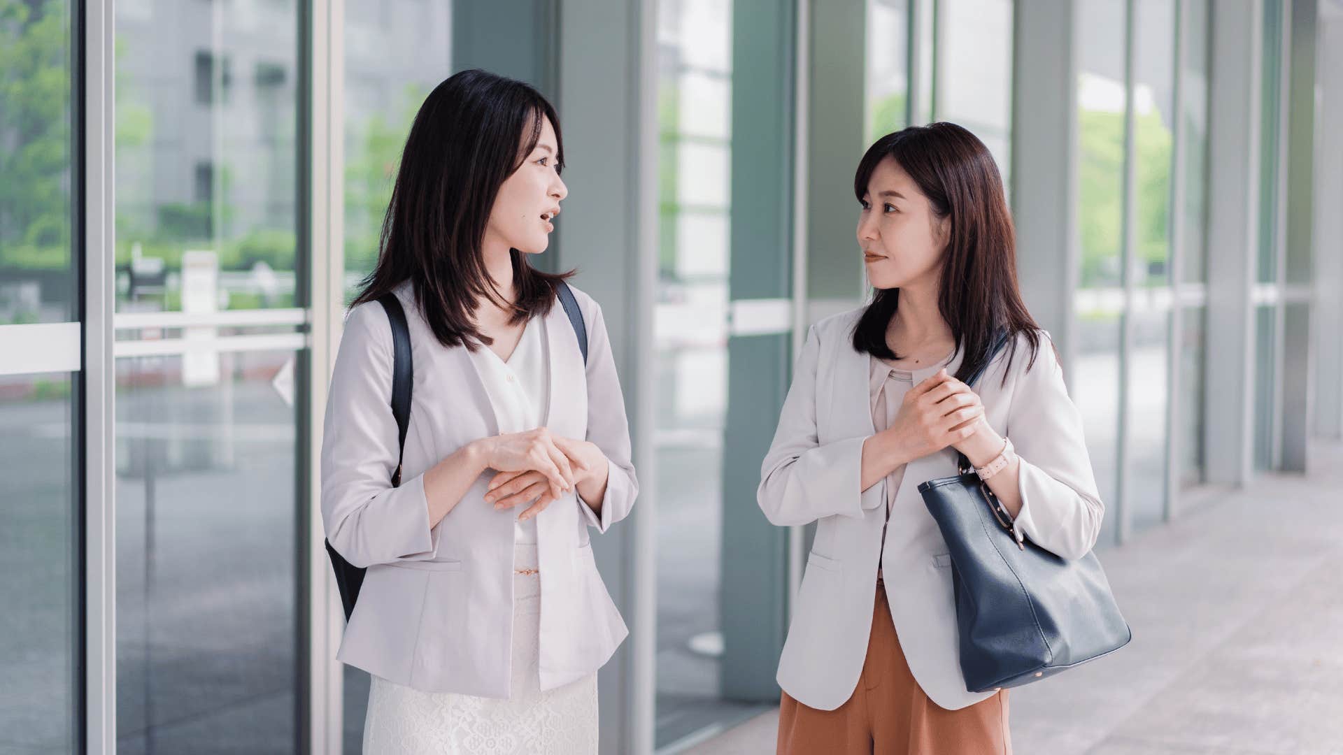 women talking outside