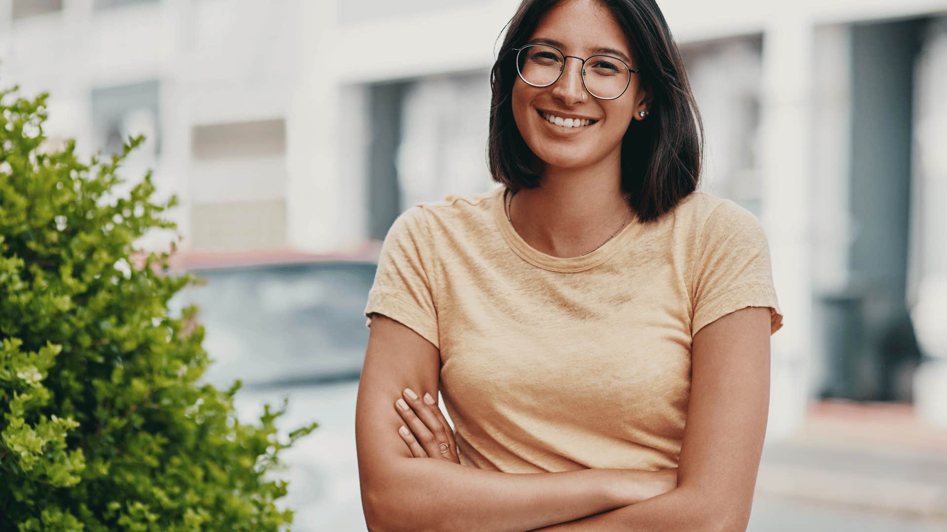 woman smiling outside