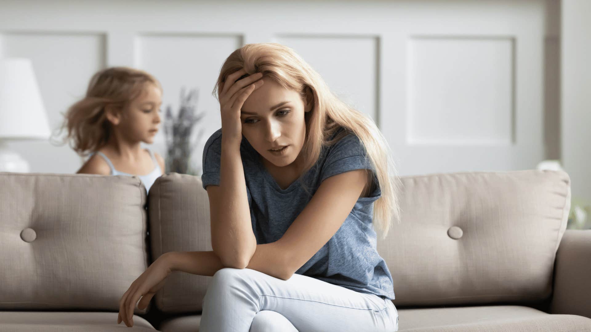 anxious mother with child running around