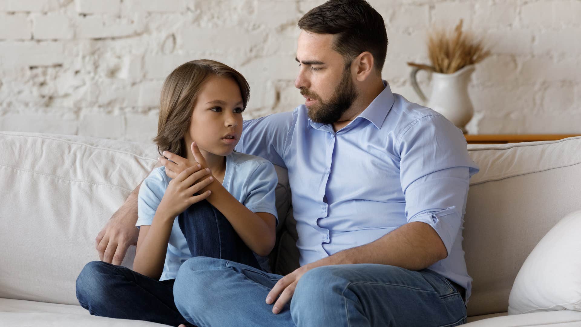 Man having a family check in with his son