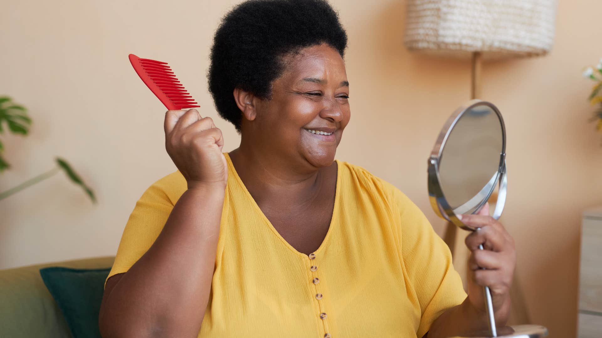 Older woman getting ready for the day