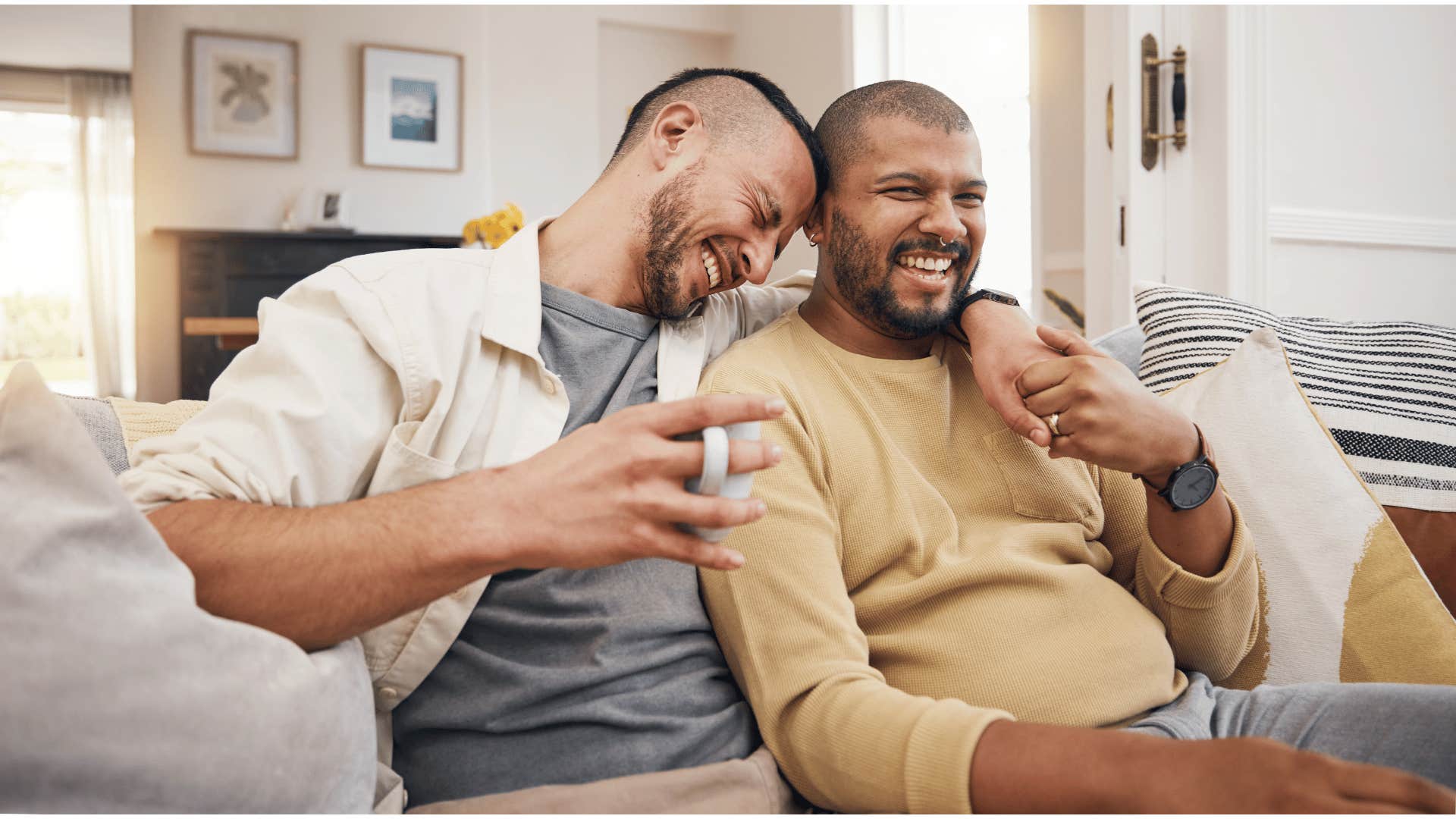 happy gay couple hugging