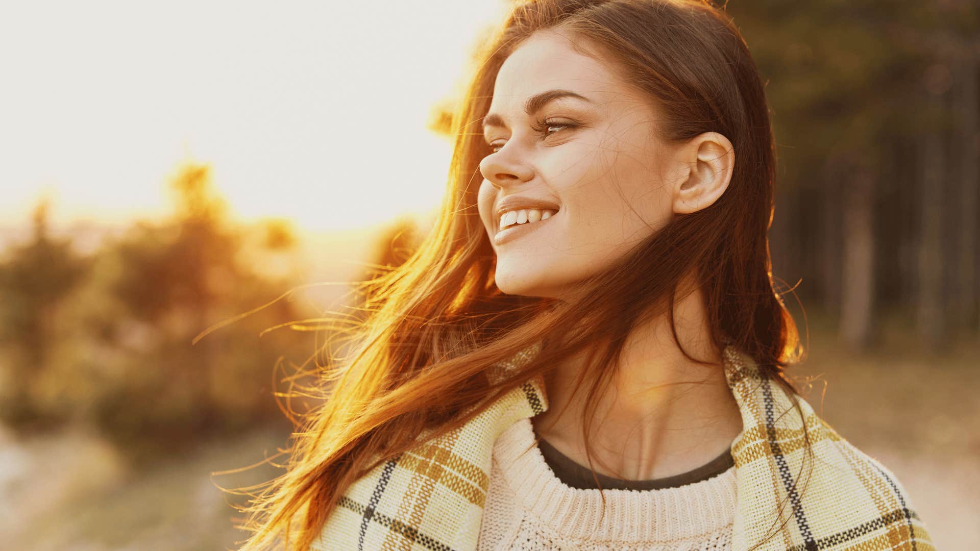 smiling woman outside