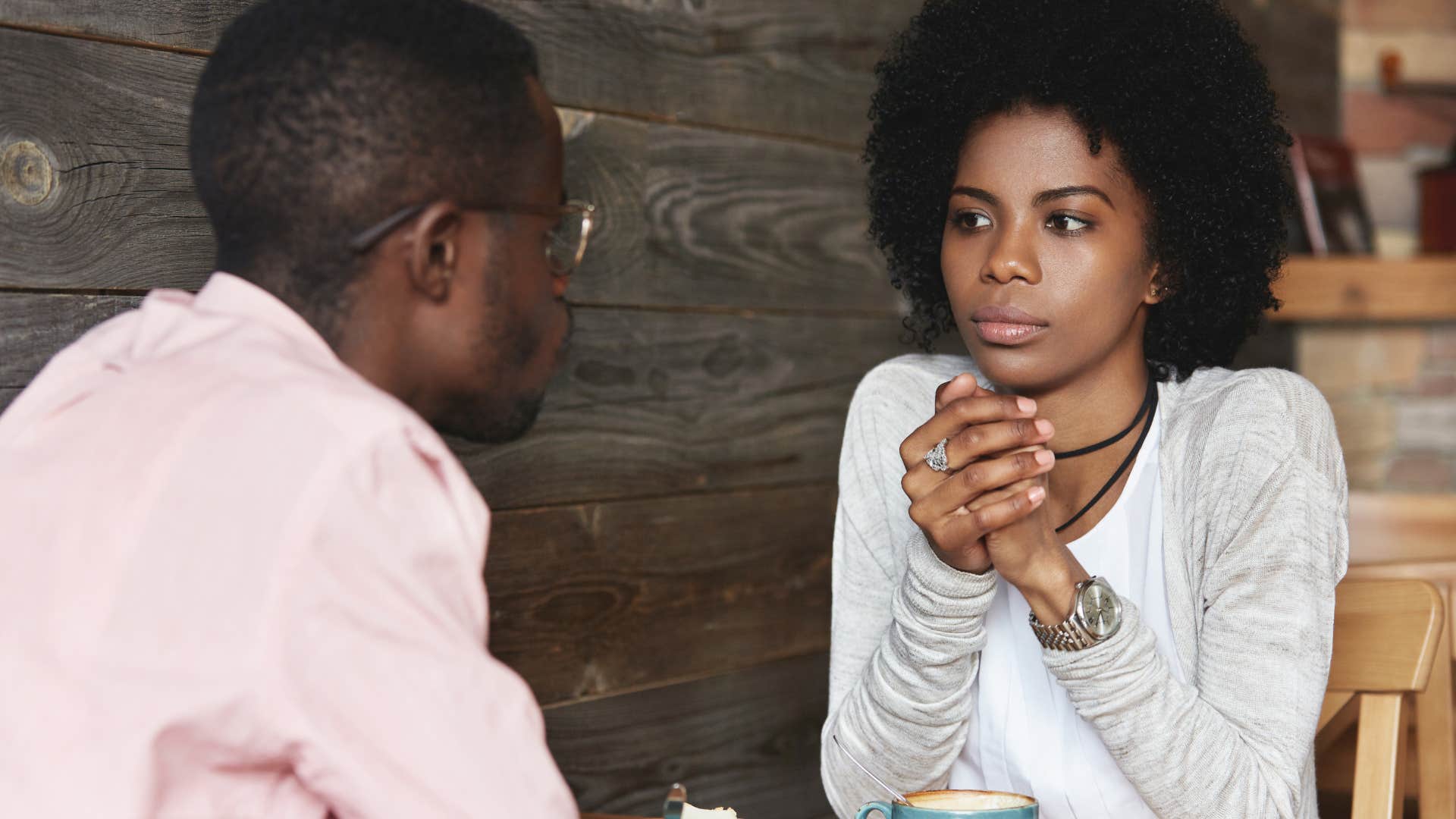 upset woman setting boundaries and asserting herself