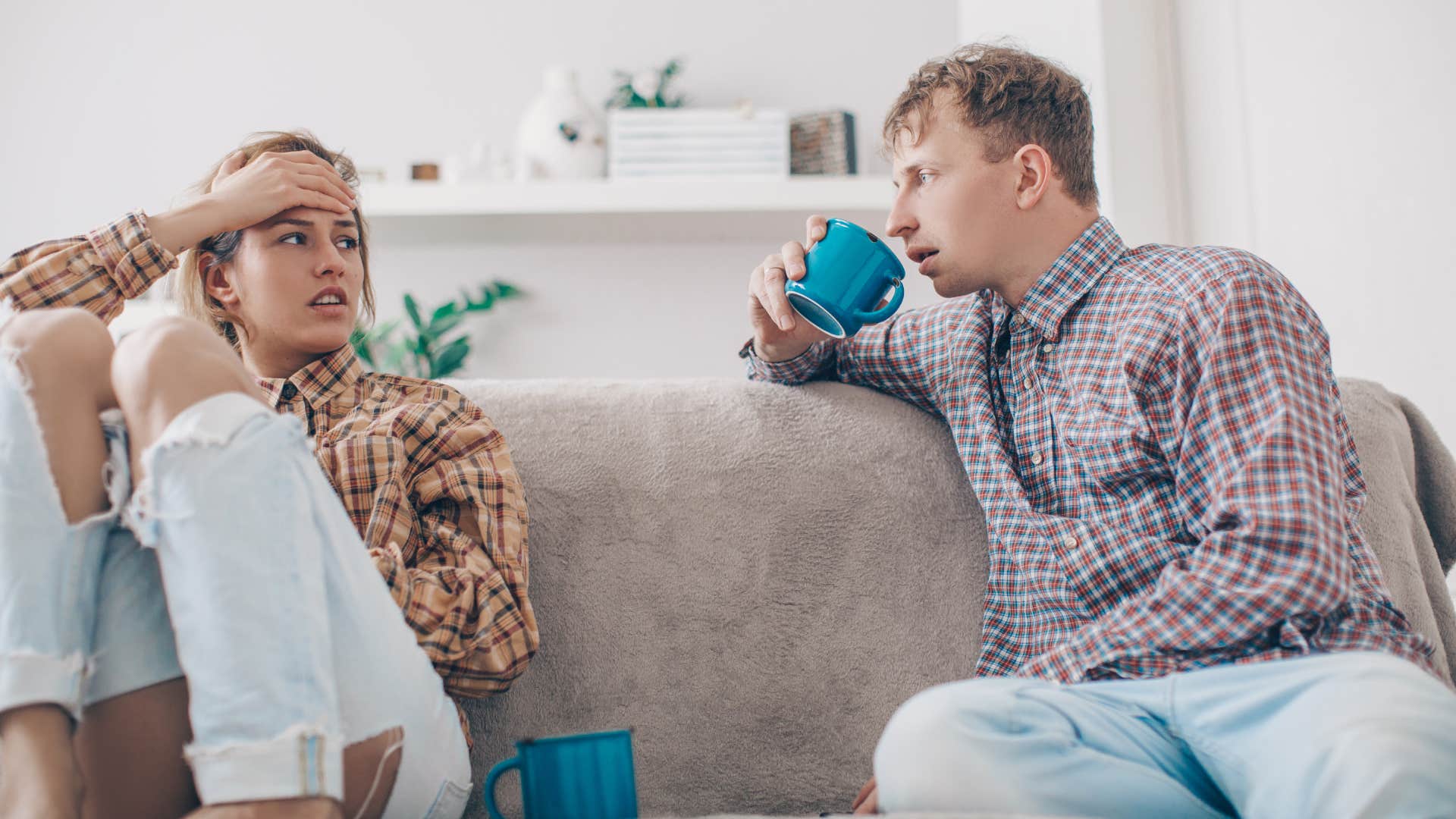 couple talking on the couch