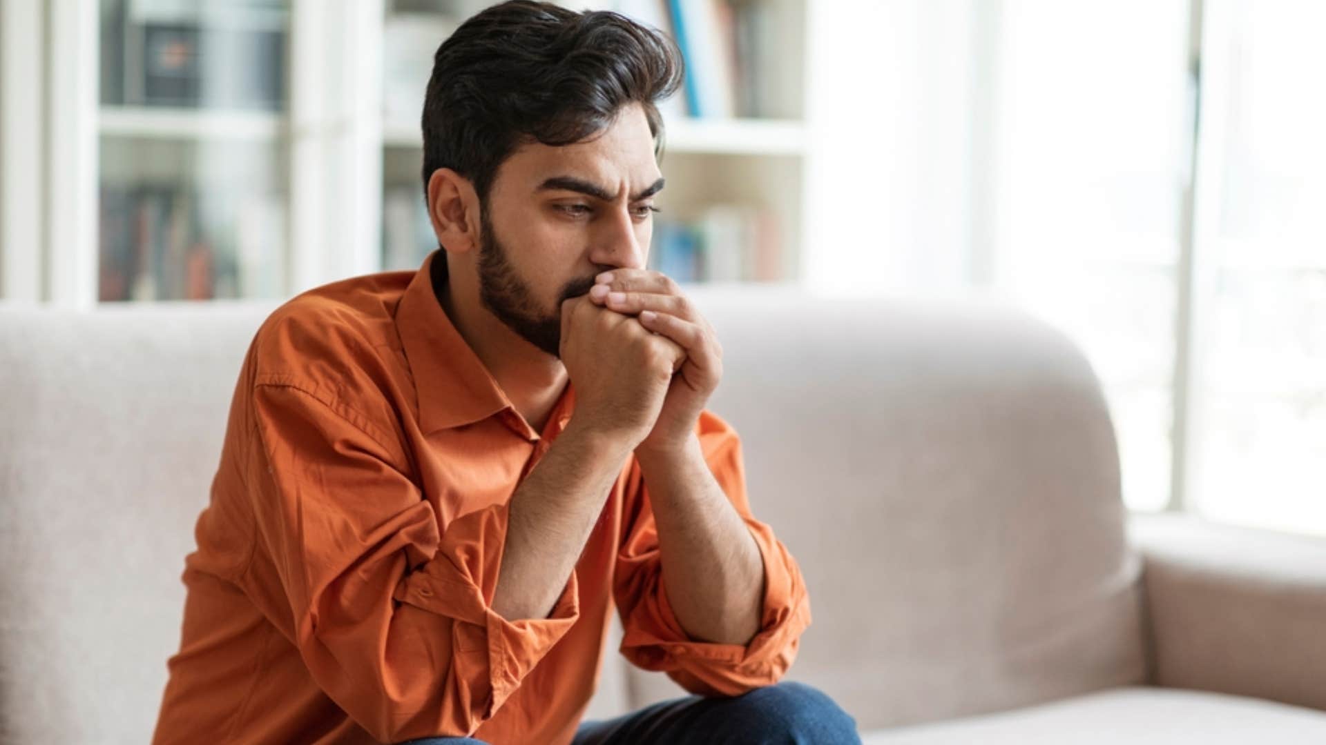 upset man trying to be grateful