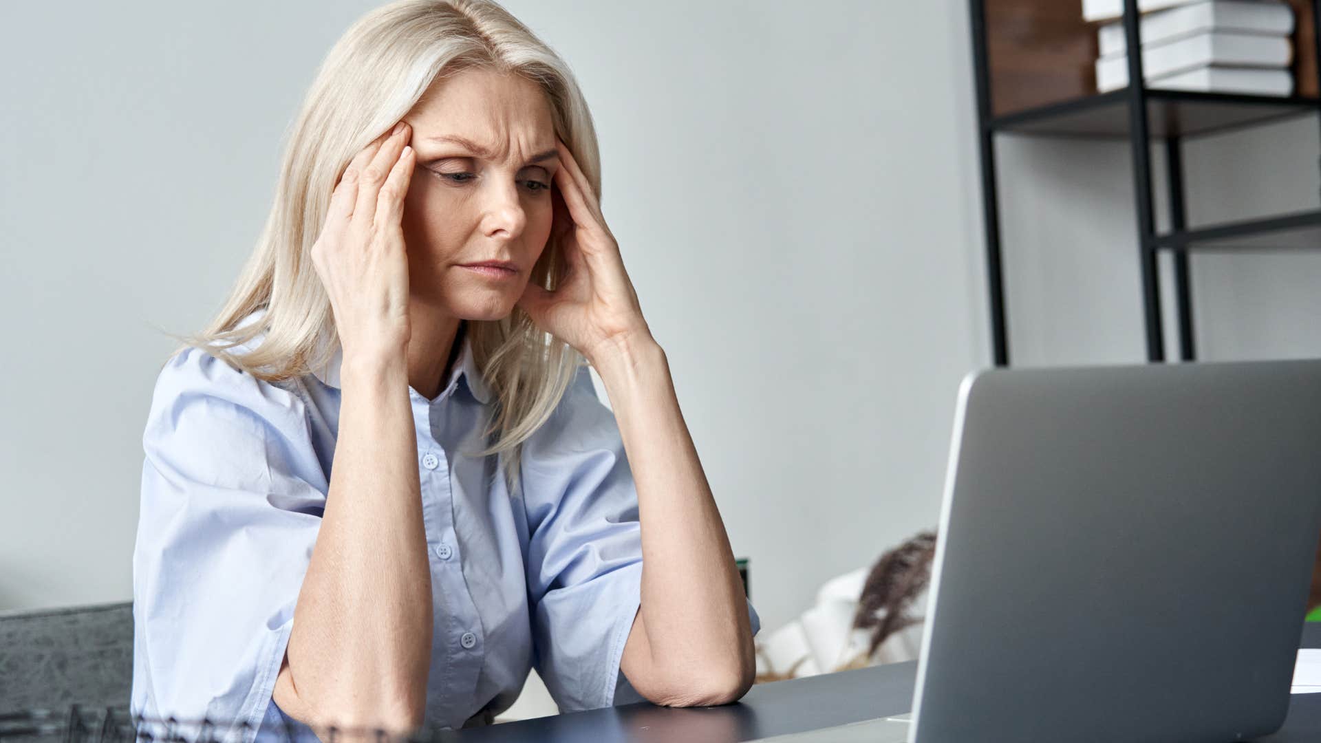 stressed boomer woman looking irritated