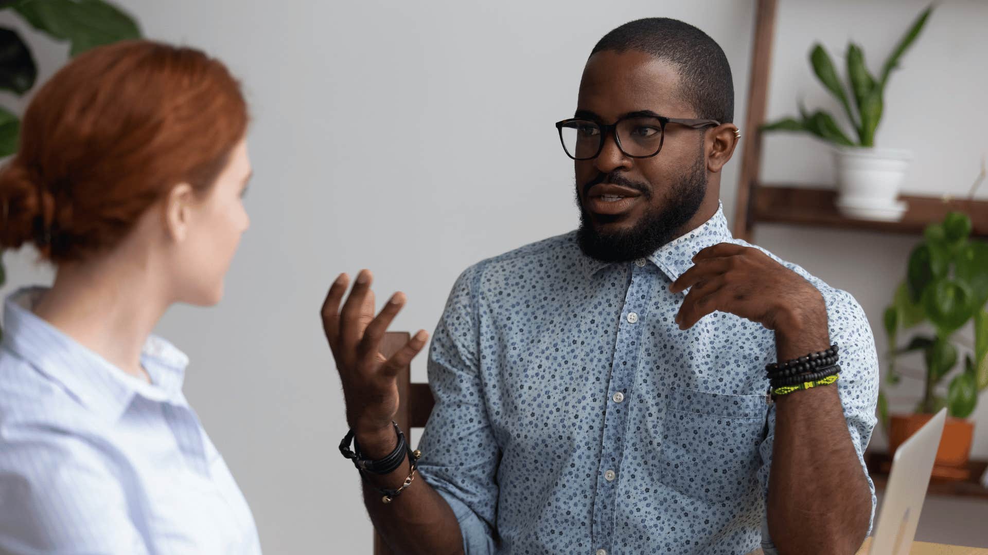 Man reassures untrusting woman he is sincere