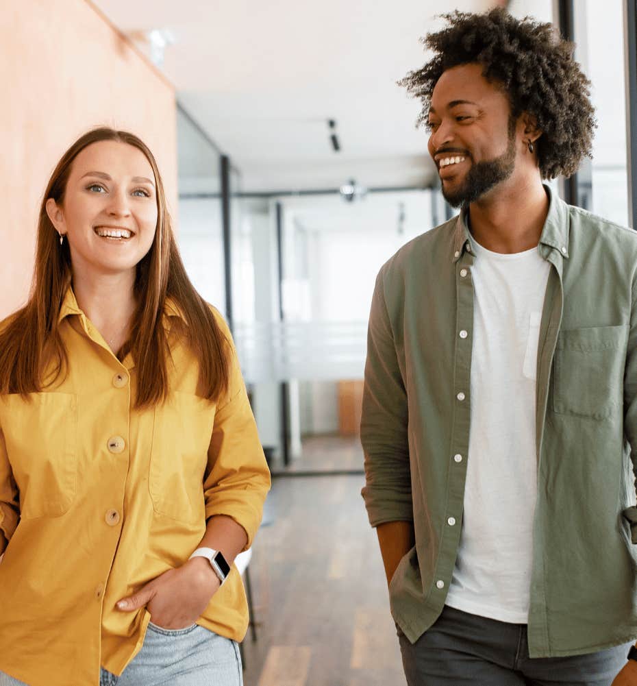 Smiling man compliments relaxed woman